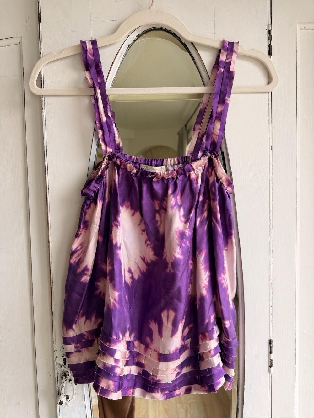 Ulla Johnson Purple and Cream Tie-Dye Ruffled Tank